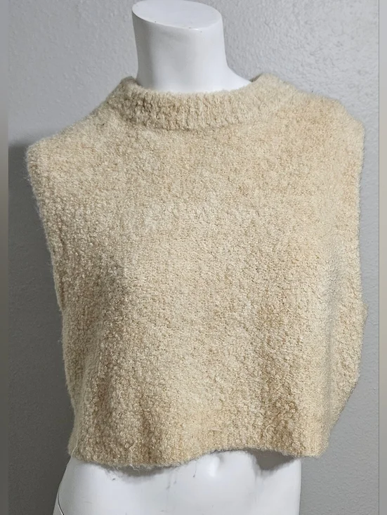 Free People Margot Textured Cropped Sweater Vest Neutral Size XS - Picture 3 of 10